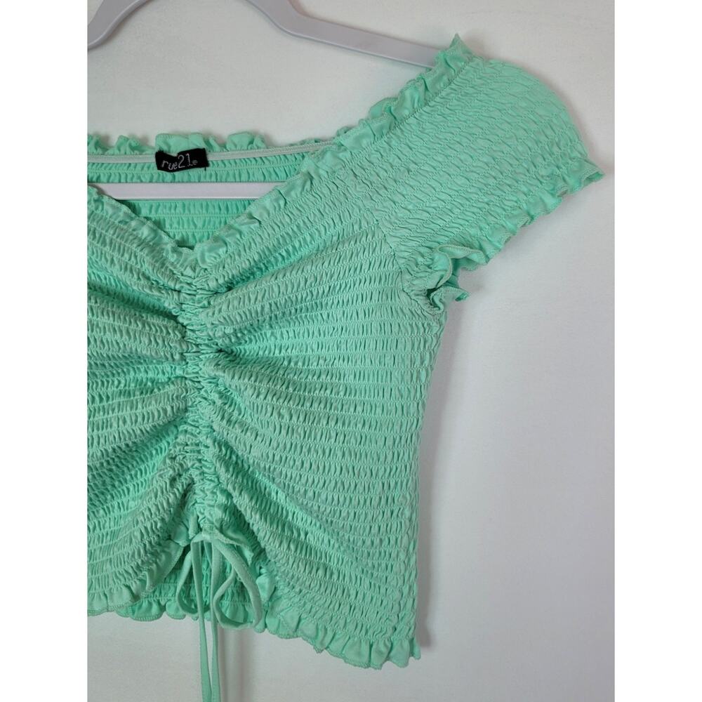 Rue21 Mint Green Smocked Ruched Off the Shoulder Crop Top Women's Size S - Picture 5 of 6